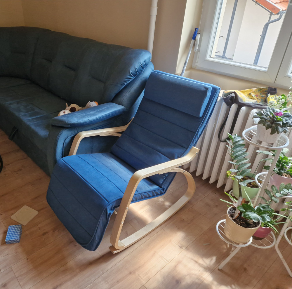 Hintaszék, nyírfából készült pihenő fotel, 5 pozícióban állítható lábrésszel, 150kg