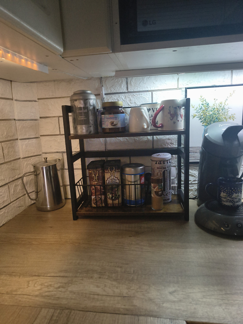 Fűszertartó asztali polc 2 szintes bambusz kerettel, fekete 42x18x43cm