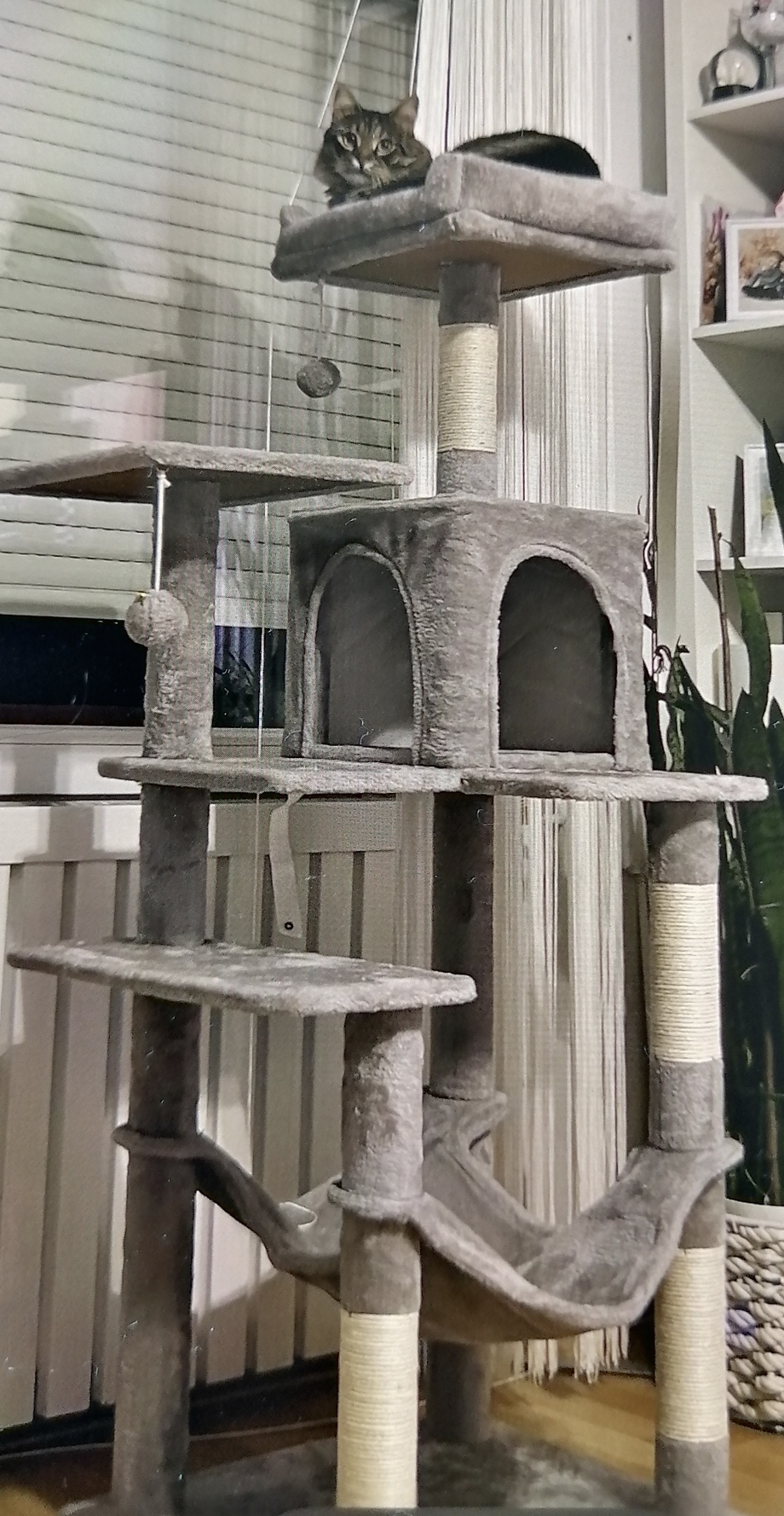 Macska kaparófa, többszintes macskatorony, világosszürke 55x45x143cm
